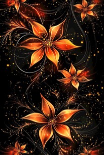 橙色花朵与黑色背景装饰图