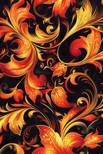 绚丽金红花卉装饰图案