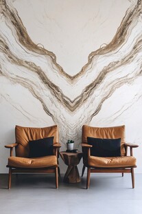 现代简约风皮质座椅与背景墙