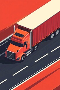 公路上的橙色货运卡车