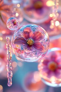 梦幻花朵泡泡艺术图景