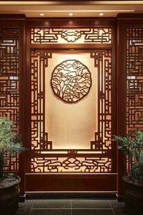 中式雕花屏风玄关设计