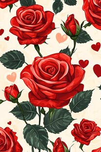 红玫瑰爱心浪漫花卉图案