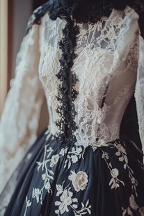 复古蕾丝黑白花卉连衣裙