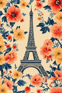埃菲尔铁塔与繁花图案