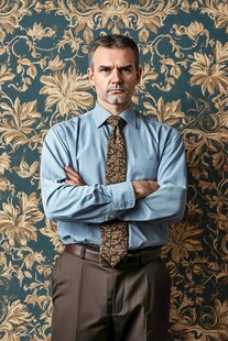 严肃商务男士双臂交叉站立