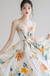 浪漫花卉抹胸裙优雅模特