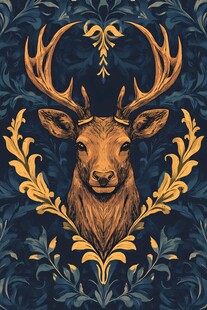 鹿头装饰图案 复古风设计