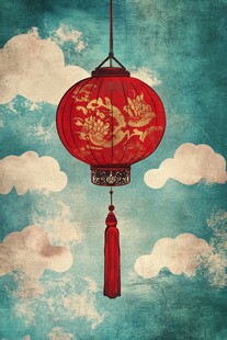 中式红灯笼悬于云间