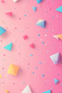 缤纷几何图形散落粉色背景