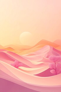 梦幻粉色沙漠日出景象