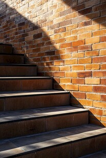 阳光照耀下的砖墙石阶