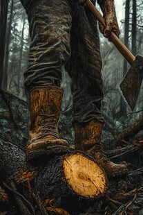 伐木工人在林间的坚毅身影