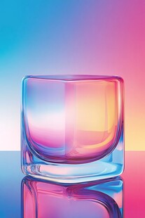彩色渐变背景下的透明方杯