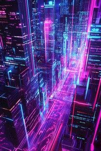 赛博朋克风未来城市夜景