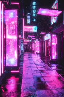 霓虹雨夜的科幻风街道