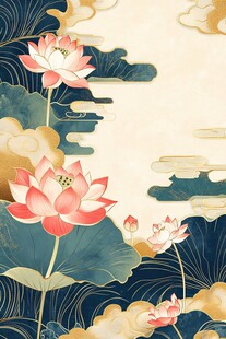 中式荷花云纹国风插画