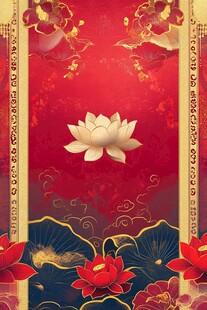 中式红底莲花祥瑞背景图