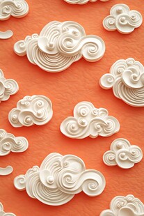 橙色背景上的白色祥云装饰