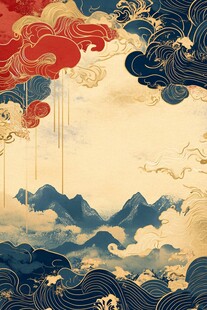国风山海云纹意境背景图