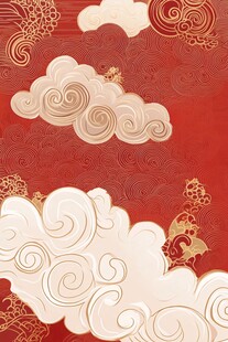 中式红底祥云精美图案