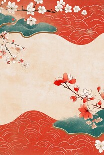 中式和风樱花海浪背景图