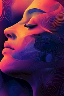 梦幻色彩线条人脸插画