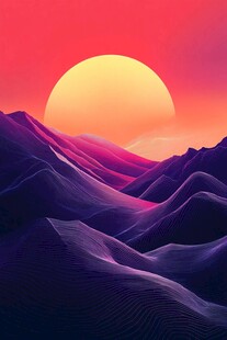 落日下的梦幻紫色山脉