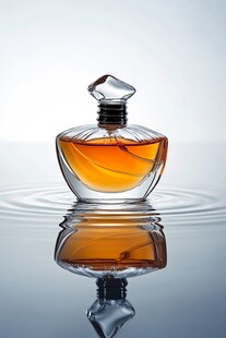 优雅香水瓶倒映于水面