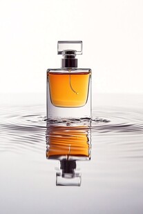 优雅香水瓶置于水波之上