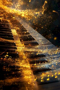 梦幻金色钢琴与灵动音符