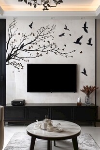 简约客厅电视墙飞鸟装饰画
