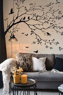 简约客厅 树枝飞鸟墙饰装点