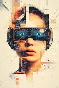 科技感女性与虚拟现实设备