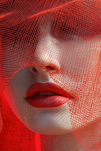 红纱遮面的女性神秘特写