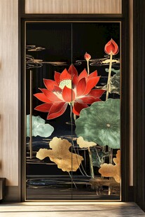 中式荷花玄关装饰画