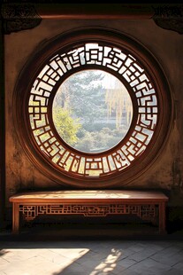 中式圆窗映景古朴雅致