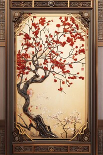 中式梅花屏风装饰画