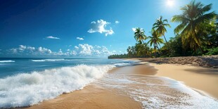 阳光沙滩海浪椰林美景