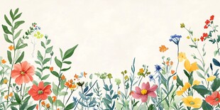手绘花卉边框插画背景图