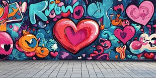 多彩爱心涂鸦墙艺术魅力