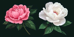 两色娇艳牡丹花卉图