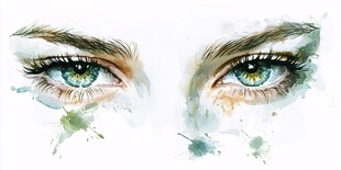水彩绘就的迷人双眸