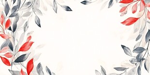 红灰枝叶边框水彩画背景