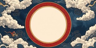 中式云纹圆形边框背景图
