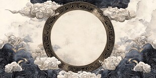 中式云纹圆框古风背景图