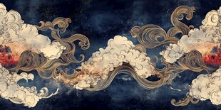 中式云海金纹华丽图案