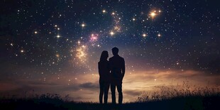 情侣赏星剪影浪漫瞬间