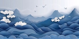 水墨山海间 飞鸟伴云行