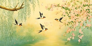 春日燕舞柳花图